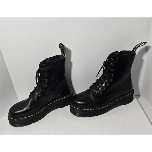 Dr. Martens Jadon Black Leather Boots Side Zip Platform Combat Mens 9/Womens 10 - Picture 4 of 10